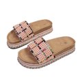 thumbnail image 1 of Sandales à Plateforme à Enfiler, Design Tressé Perlé, Pantoufles Confortables à Bout Rond, Bride Ajustable, Tige Respirante, Chaussures Décontractées Quotidiennes pour l'Extérieur et les Loisirs pour Femmes, 1 of 4