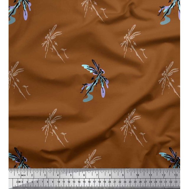 Soimoi Modal Satin Fabric Dragonfly & Texture Printed Craft Fabric by the Yard 42 Inch Wide