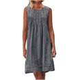 thumbnail image 2 of Ovzne Robes d'Été pour Femmes Robe Sans Manches à Col Rond Plissée en Lin Uni Ample Grande Taille en Liquidation, 2 of 7