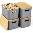 thumbnail image 1 of s Storage Bins with Bamboo Plastic Storage Containers with Stackable Storage Box：Storage Baskets for Organizing Desktop Closet Playroom Classroom Office (), 1 of 7