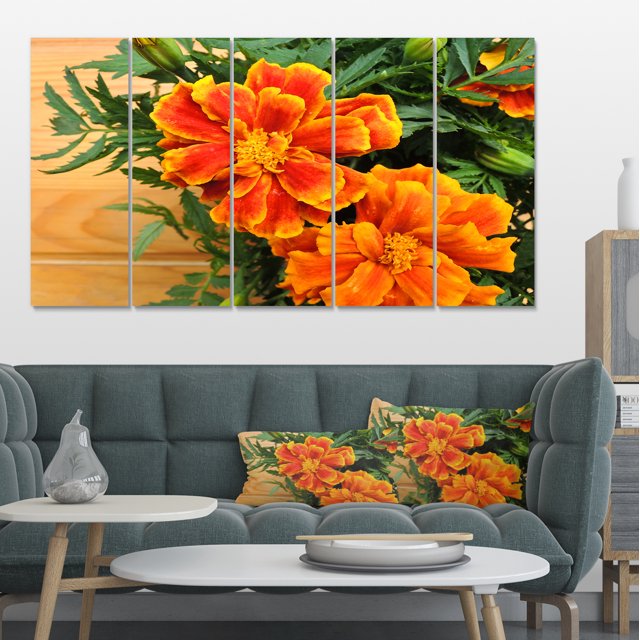 Marigold Flower on Wooden Background - Floral Canvas Art Print