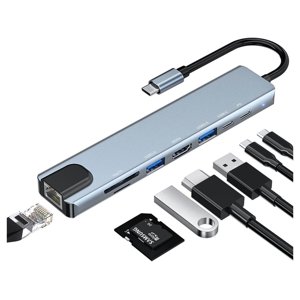 USB C Hub, 8-in-1 USB C Port hub vers Rj45 Port Ethernet USB3.0 & 2.0 Port 1PD 100W Chargement USB 1USB/C Port 1 HDMI Port 1Tf & 1SD Port
