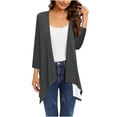 thumbnail image 1 of Mrat Sheer Cardigan for Womens 3/4 Sleeve Tops with Pocket Solid Irregular Flowy Jacket S-86 Dark Gray XXL, 1 of 5