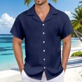 thumbnail image 3 of Men's Casual Linen Shirt - Cuban Collar, Button Down, Breathable Material, Perfect for Summer & Vacation, 3 of 5