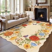 Garvee 5'x7' Floral Area Rugs, Washable Boho Rugs Ultra Soft Print Carpet, Non-Slip Low Pile Rug Stain Resistant Distressed Indoor Rugs for Living Room Bedroom Dining Room, Yellow