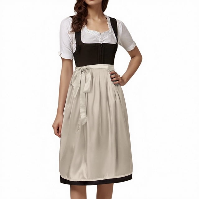GDREDA Oktoberfest Bavarois Tablier Mi-Long Classique Uni pour Femme avec Liens pour Robe de Fête pour Rassemblements Festifs