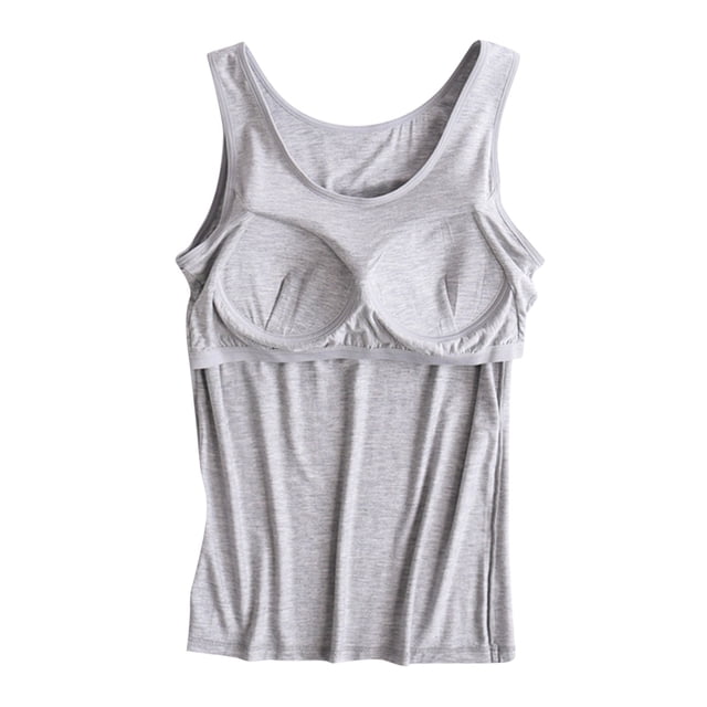 cfhntfmh Tank Tops with Built in Bras Womens Crew Neck Sleeveless Shirts Solid Color Workout Yoga Basic Blouse Tees