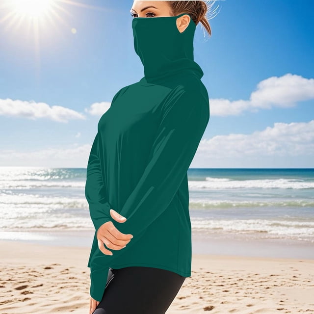Ovbmpzd Green Ladies Tops Long Sleeve Sun Protection Breathable Solid Tees Tank Tops for Women XXXL
