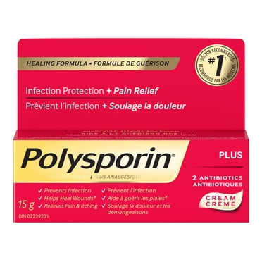 Polysporin Plus Pain Relief Cream, Antibiotic Cream for First Aid Care of Minor Burns and Cuts, 15 g