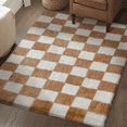 thumbnail image 4 of BERTHMEER 5'x8' Shag Area Rugs for Living Room Bedroom Fluffy Plush Washable Checkered Geometric Flush Modern Soft Rugs Fuzzy Carpets, Brown White, 4 of 8