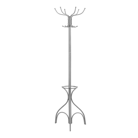 Monarch Specialties Coat Rack, Hall Tree, Free Standing, 12 Hooks, Entryway, 70"h, Umbrella Holder, Bedroom, Metal, Grey, Contemporary, Modern