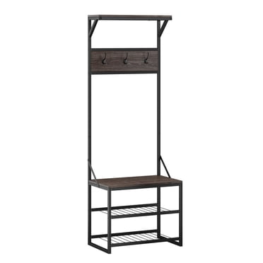 RiverRidge® Home Afton Collection 66.75-inch H x 23.69-inch W x 14.19-inch D Metal Frame Hall Tree in Weathered Wood
