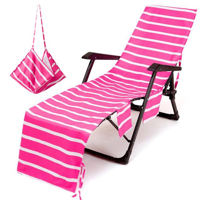 PVCS Housse de Chaise à Rayures Serviette de Plage Imprimée Polyester Coton Serviette de Chaise Longue pour la Maison