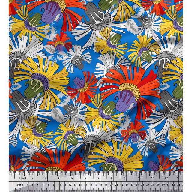 Soimoi Rayon Fabric Flower Artistic Printed Fabric 1 Yard 56 Inch Wide