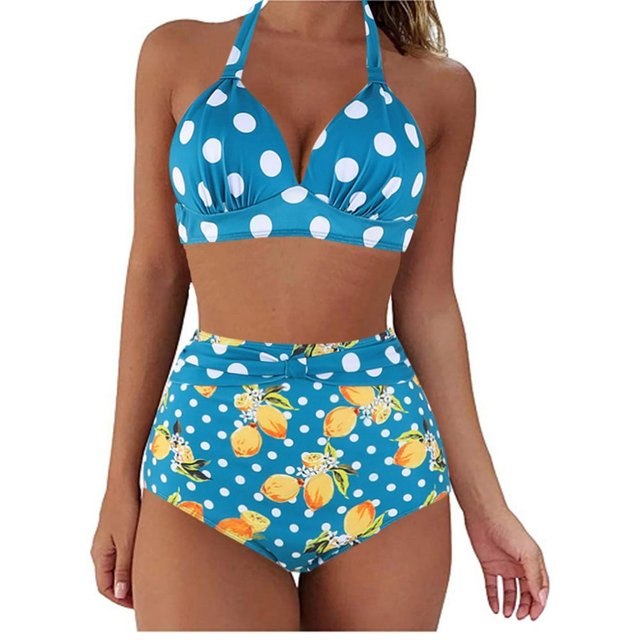 Womens Two Piece Swimsuits Halter Neck Top High Waisted Bathing Suits Tummy Control Bikini Swimwear