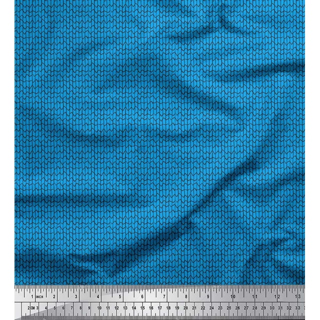 Soimoi Tissu Georgette Poly Bleu Tissu à Imprimé Mosaïque à Rayures au Mètre 52 Pouces de Large
