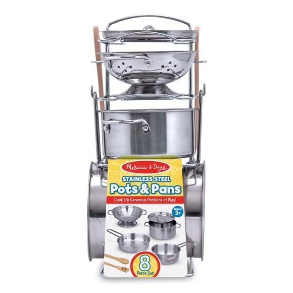 Melissa & Doug Ensemble de cuisine en acier inoxydable pour enfants (8 pièces)