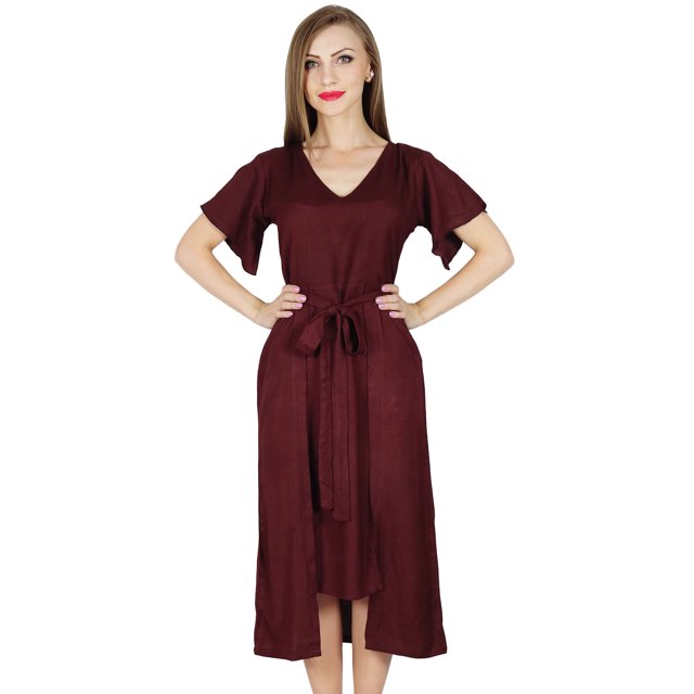 Bimba Womens Asymmetrical Shift Dress Mid-Calf Summer Rayon Day Dresses