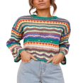 thumbnail image 3 of Chandail en Tricot Crochet pour Femmes, Haut Court à Rayures, Décontracté, Ajouré, 3 of 6