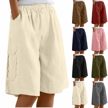 YanHoo Bermuda Shorts for Women Cotton Linen Loose Casual Long Shorts Wide Leg Short Pants with Pockets