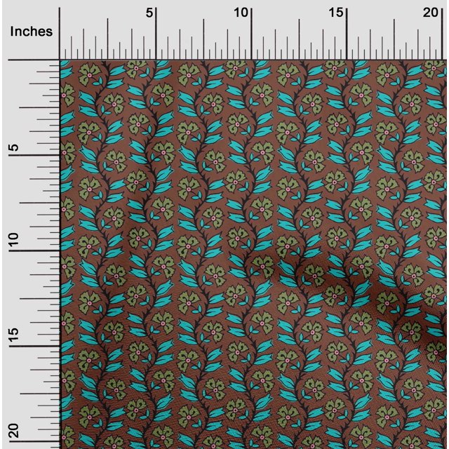 oneOone Cotton Cambric Fabric Leaves & Floral Block Print Fabric BTY 56 Inch Wide