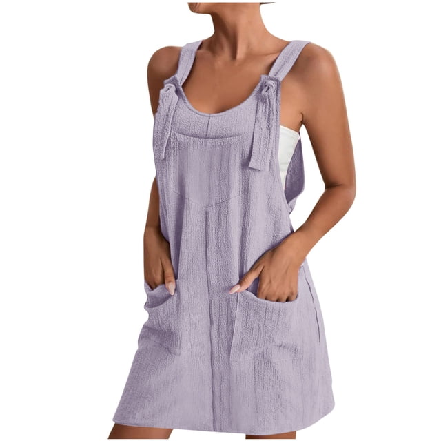 FAIWAD Robes Salopettes pour Femmes Été Entraînement Robe d'Été Filles Bretelle Ajustable Robe Trapèze Mini avec Poches