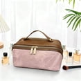 thumbnail image 4 of Leodye 1PCS Color Block Leather Cosmetic Bag Double Zip Design Upgraded Divider Organizer Waterproof Material for Makeup and Toiletries Storage -9.84×5.12×4.72in, 4 of 5