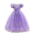 thumbnail image 1 of HAWEE Robe de Princesse Violette pour Fille Raiponce Cosplay Halloween Costume Manches Bouffantes Robes à Étages, 1 of 7
