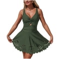thumbnail image 1 of FRSASU Ladies' Solid Color Hollow Out Suspender Comfortable Swimsuit Bikini One Piece Swimsuit Army Green L(L), 1 of 8