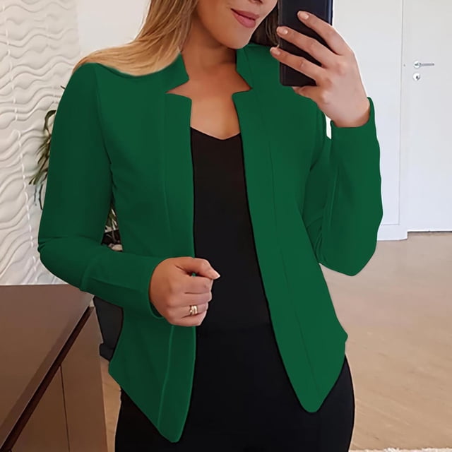 TIMIFIS Blazer Jackets for Women Open Front Long Sleeve Casual Work Office Blazers Spring and Fall Jackets-GreenFall/Winter
