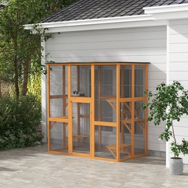 PawHut Large Wooden Outdoor Cat Enclosure Cage Orange