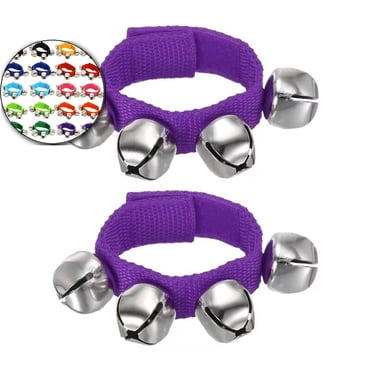Dvruxg 2 Pcs Clochettes de Poignet, Grelots Clochettes de Cheville Clochettes de Poignet Bracelet Instruments de Percussion Bande Rythmique Musicale 4 Clochettes Argentées pour Fête Noël (Violet)