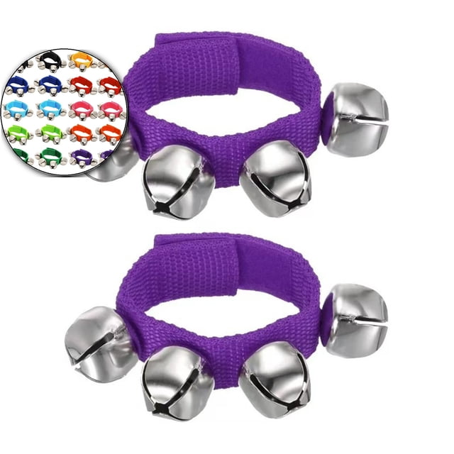 Dvruxg 2 Pcs Clochettes de Poignet, Grelots Clochettes de Cheville Clochettes de Poignet Bracelet Instruments de Percussion Bande Rythmique Musicale 4 Clochettes Argentées pour Fête Noël (Violet)
