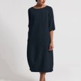 thumbnail image 2 of RKSTN Robe Maxi pour Femme Grande Taille Robe d'Été Simple Coton-Lin Col Rond Robe de Plage Manches Courtes Plissée Ligne A Robe Midi, 2 of 8
