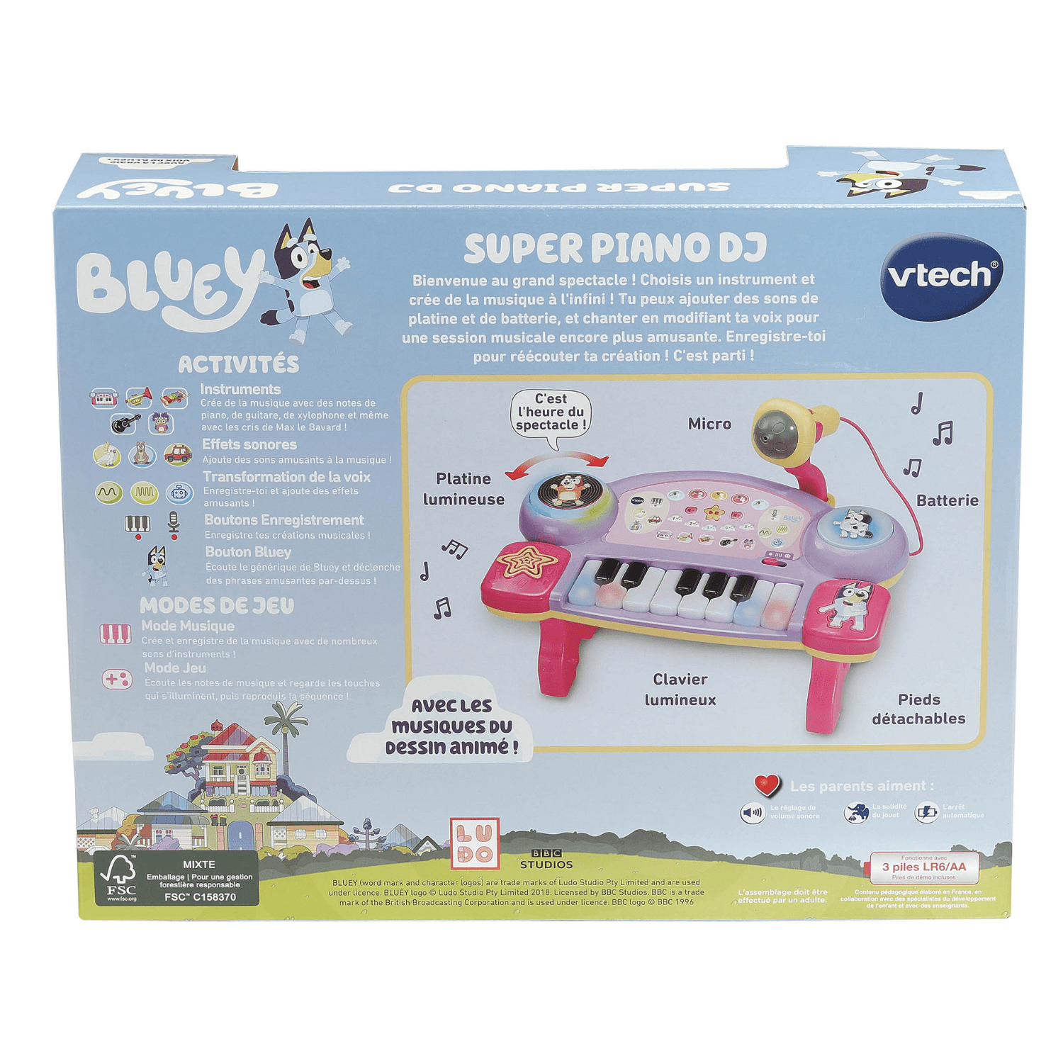 VTech Bluey Super piano DJ avec microphone pour les enfants - Version Française, 3+ Ans