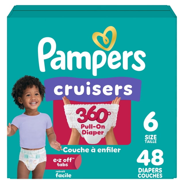 Pampers Couches - Cruisers 360° - Taille 6, Ajustement Anti-Fuites jusqu'à 100 %, Conçues pour les Bébés Actifs, Couche-Culotte à Enfiler, Attaches Faciles à Enlever Conçues pour des Changes Faciles