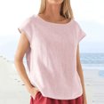thumbnail image 2 of Penkiiy Blouse en Lin à Manches Courtes pour Femmes Col Rond Été Hauts Décontractés Coupe Ample S Rose, 2 of 5