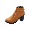 thumbnail image 2 of CEHVOM Metal Solid Color Round Toe Thick Side Zipper Winter Women's Leather Boots, 2 of 4