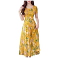 thumbnail image 1 of Liquidation! Hontri Robe Femme Mode Été Grâce Mi-Mollet Manches Courtes Plage Imprimée Robe Décontractée pour Femme Jaune G, 1 of 7