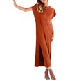 thumbnail image 4 of Kmbangi Robes Longues Noires pour Femmes pour l'Été 2023, Manches Chauve-Souris Courtes Col Rond Fendu Robe de Plage Décontractée, 4 of 8