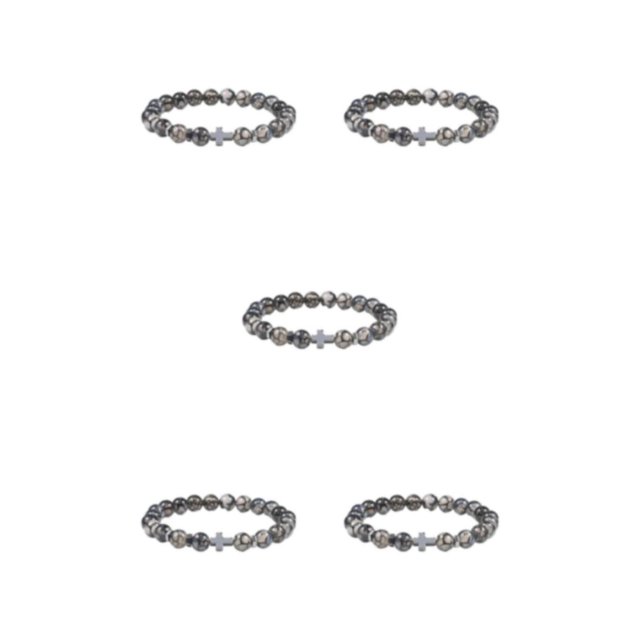 relayinert Exquisite Appearance Unisex Beaded Cross Bracelets For Fashion Enthusiasts Easy Matching Stone Beads Bracelets stripe 5Set
