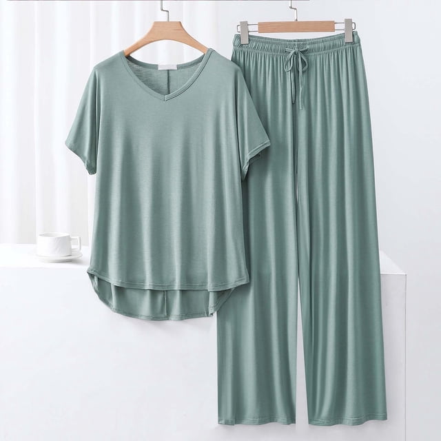 Weiqiqre Ensembles de Pyjama pour Femmes Pyjamas Rafraîchissants Ensembles Assortis d'Été Manches Courtes Ensemble de Détente Femmes