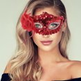 thumbnail image 5 of Unique Bargains 1 Pc Floral Sequins Half Face Party Mask for Masquerade Party Red, 5 of 5