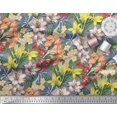 thumbnail image 2 of Soimoi Grey Poly Georgette Fabric Leaves, & Lily Floral Print Sewing Fabric Yard 42 Inch Wide, 2 of 3