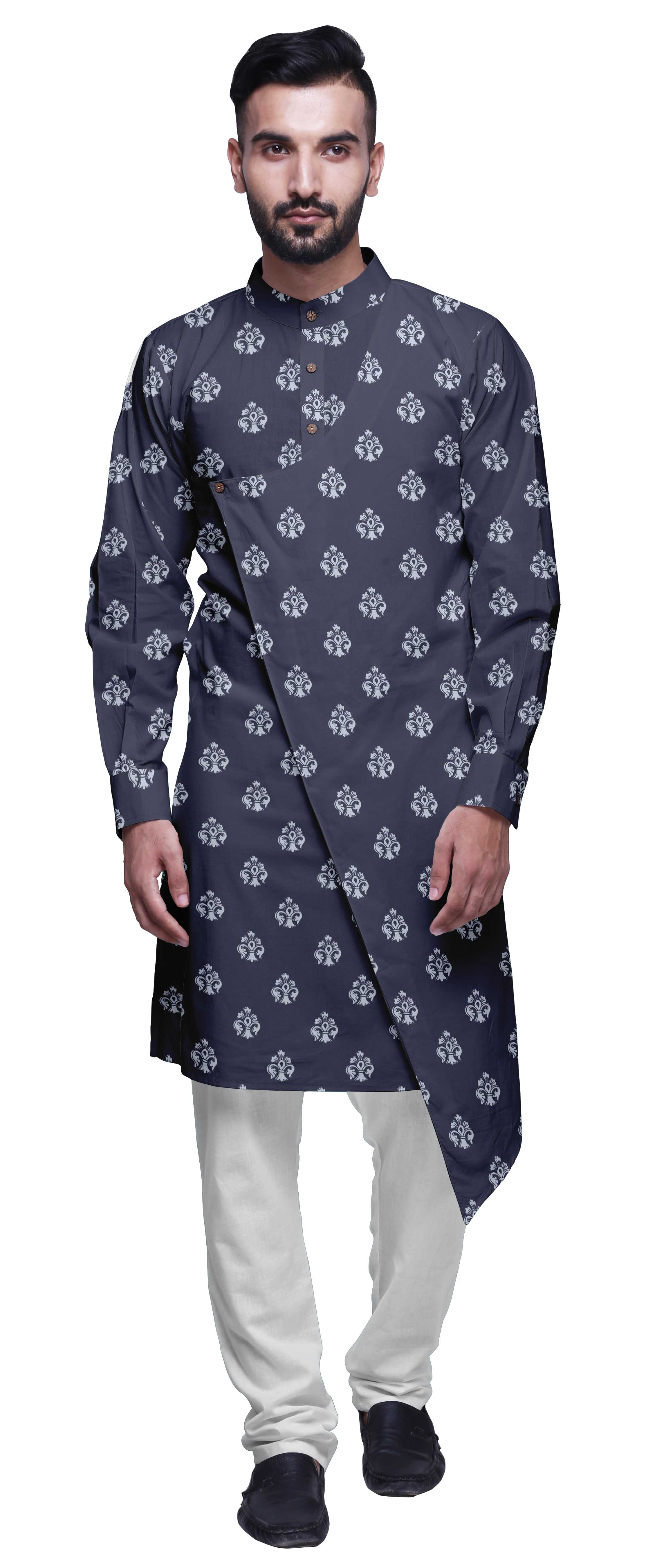 Atasi Kurta Pyjama de Designer pour Hommes Ensemble Kurta Angrakha Imprimé Vêtements d'Été