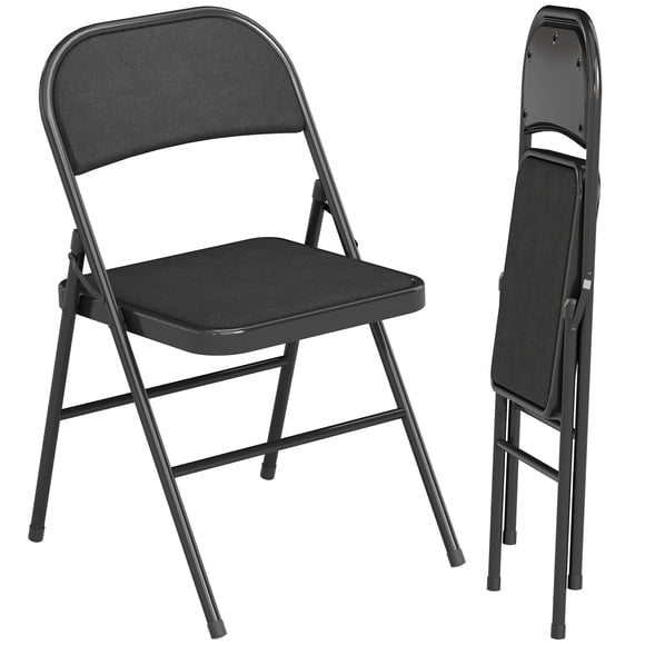 HOMCOM Metal Folding Chairs with Linen Cushion Foldable Chairs Black