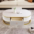 thumbnail image 3 of Noble House 47.2" Modern Oval Coffee Table with Drawers,Curved Profile Design, Gold Metal Decor for Living Room,White, 3 of 9