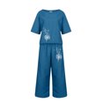 thumbnail image 4 of Kcodviy Ensembles en Lin pour Femmes Tailleurs Pantalons pour Femmes Chic Grande Taille2 Pcs Tailleurs Pantalons en Coton pour Dames Grande Taille Blouse Imprimée à Manches Courtes Pantalon Court Ample Deux Pièces Chic Combinaison Tailleur Tailleurs Pantalons, 4 of 5