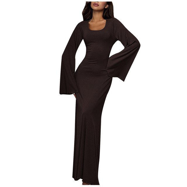 Birdeem Robe Jupe Longue à Manches Longues et Cheville pour Femmes, Couleur Unie