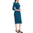 thumbnail image 4 of INSPIRE CHIC Robe Fourreau pour Femme Col Bateau Manches 3/4 Ourlet Fendu Robe Midi de Bureau TP Bleu Lac, 4 of 6